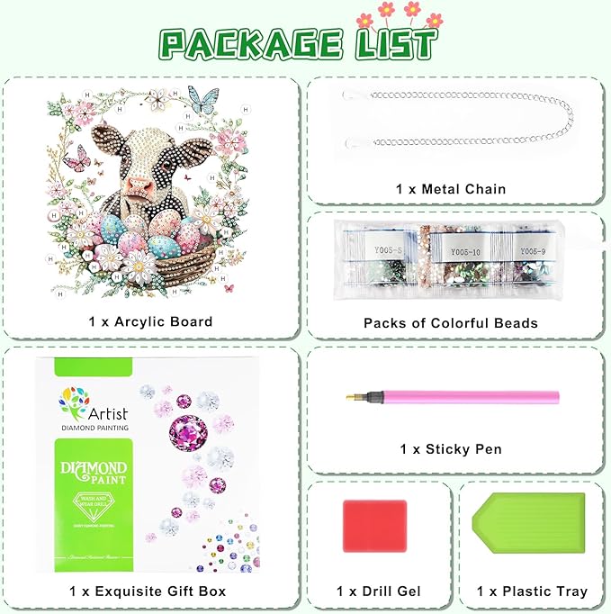 KEYIFA Cow Hanging Diamond Art Painting Kits for Adults and Kids Age 8-12, 5D Special Shape Diamond Dots Kit Easter Egg, Crystal Gem Painting Art Crafts for Window, Wall, Door, Garden Decor