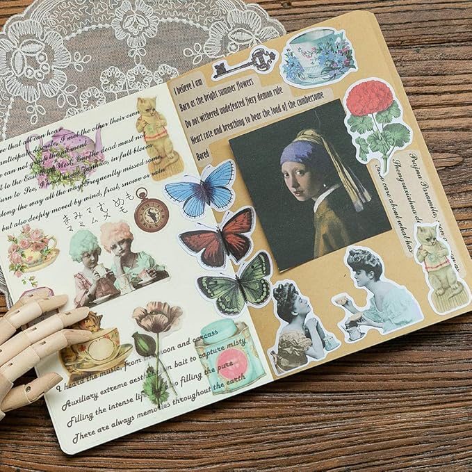 Alideco 80Pcs Vintage Victorian Tea Scrapbooking Stickers Scrapbook Paper Aesthetic Kawaii Girls Stickers for Journaling Assorted Phone Adult