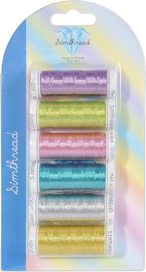 Simthread 6 Assorted Colors Metallic Machine/Hand Embroidery Thread 200 Yards Ea for Janome Brother Pfaff Babylock Singer Bernina Husqvaran & Most Home Embroidery Machines Special Embroidery Designs