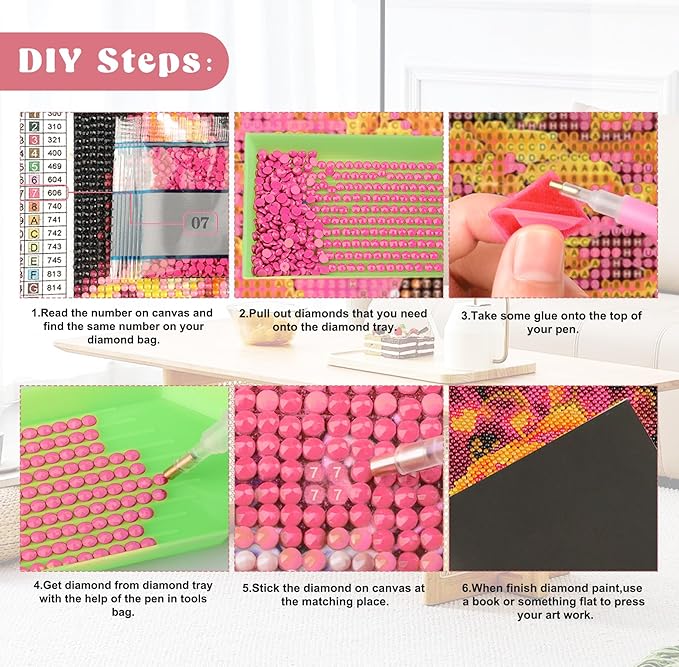 QENSPE Diamond Painting Art Kits for Adults, DIY Pink Flowers Full Drill Diamond Art Kit for Beginners, 5D Beautiful Woman Round Diamond Dots Paintings Gem Art Crafts Home Wall Decor Gifts 30x40cm