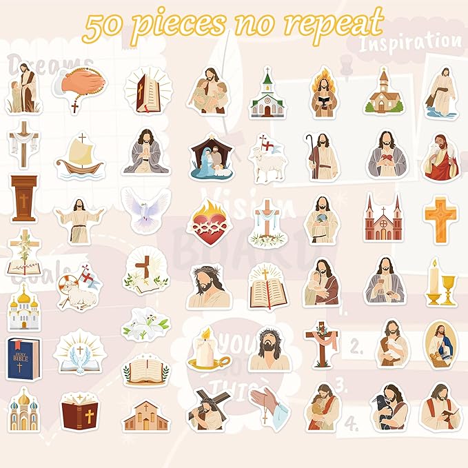 100 Pcs Religious Jesus Stickers, Christian Sticker Decals for Water Bottles Journals Laptops, Faith-Based God Sticker and Cross Designs, Catholic and Christian Gifts for Kids and Adults