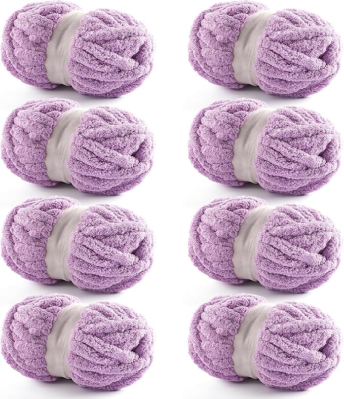 8 Pack Chunky Yarn for Hand Knitting - Chunky Chenille Blanket Yarn for Crocheting - Jumbo Fluffy Yarn for Crochet - Super Bulky Yarn 25 yds 7.7 oz Each Skein (Lavender)