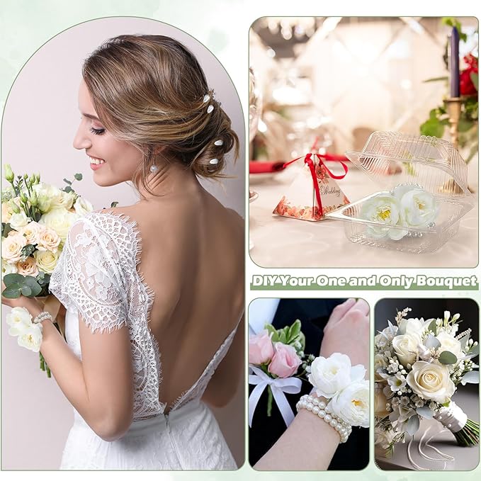 Hoemwarm Wrist Corsage Making Kit Floral Arrangement Supplies DIY Boutonniere Bouquet Craft Set Includes Floral Tape Wire Cutters Pearl Bands Plastic Boxes Ribbon Pins
