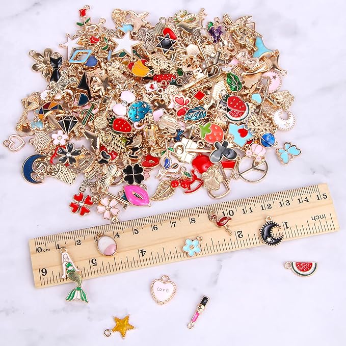 SANNIX 350Pcs Bracelet Charms Jewelry Making Charms Assorted Gold Plated Enamel Pendants for DIY Necklace Bracelet Earring Craft Supplies