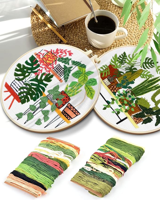 TINDTOP Embroidery Kit for Adult, Owl Embroidery Kit for Beginners Include Embroidery Cloth Hoops Threads for Craft Lover Hand Stitch with Embroidery Skill Techniques (Cactus)