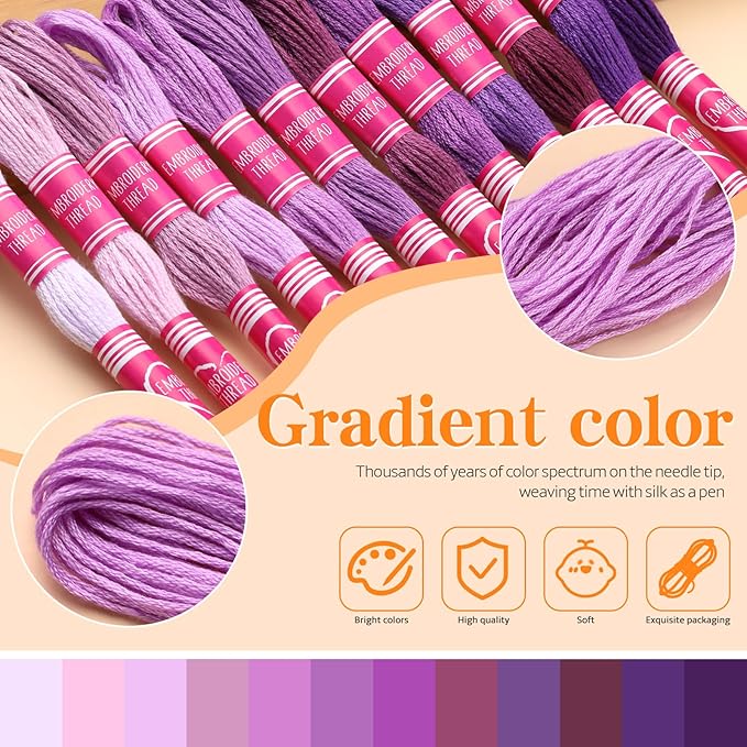 Embroidery Floss,12 Skeins Purple Embroidery Thread,Friendship Bracelet String for DIY Making,Embroidery Crafts