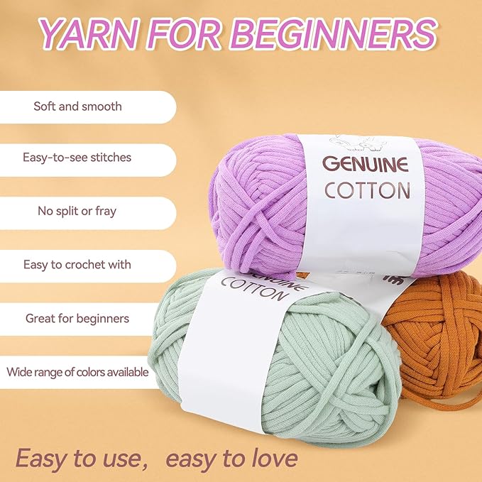 Timgle 32 Pcs Crochet Yarn for Beginners 2100 Yards Cotton for Crocheting and Knitting Soft 24x50g in Total Cotton Nylon Blend Easy Yarn for Knitting Crochet Crafts Project (32 Colors)