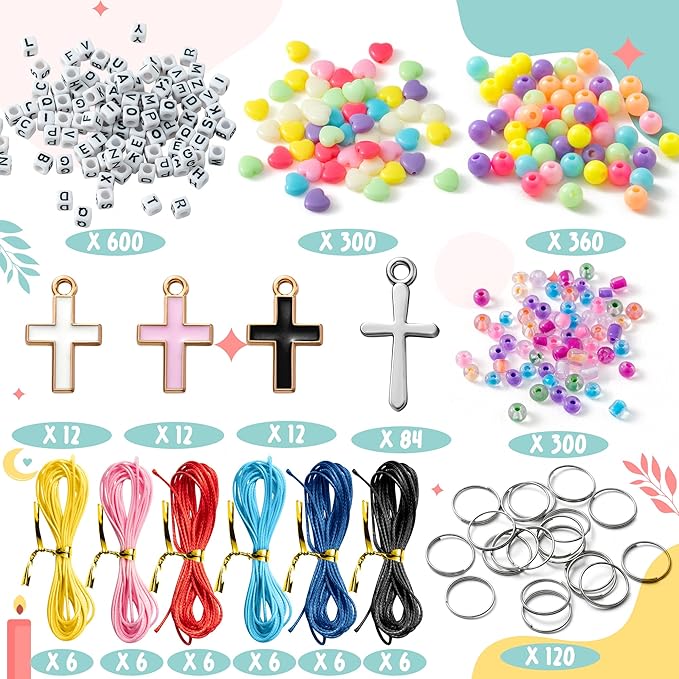 WATINC DIY Keychain Making Crafts Kits - Adjustable Letter Alphabet Beads Strings Keychain Flower Star Bow Beads Bulk, Bag Charms with Key Ring Supplies Jewelry Accessories Making Kit (2826PCS)