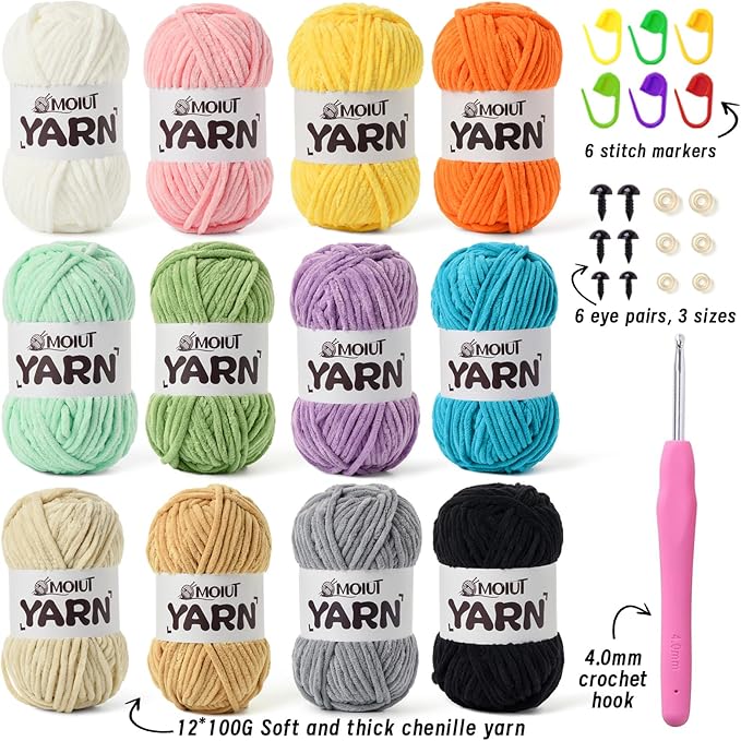 12 Pack Velvet Yarn for Knitting, Chunky Chenille Yarn for Crocheting, Baby Yarn for Crocheting Soft Blanket, Super Bulky 42.3oz(1049yds), Multicolor Amigurumi Yarns Set B