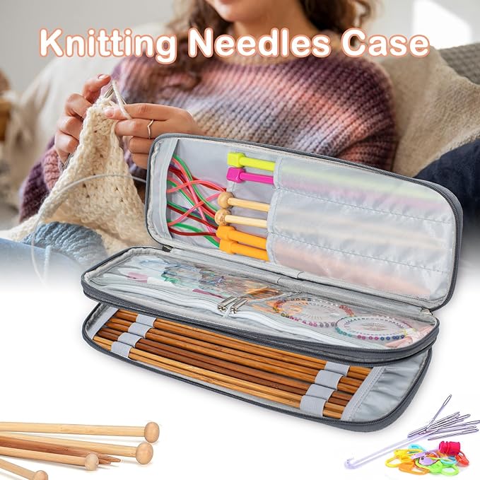 Knitting Needles and Crochet Hook Organizer Case (Up to 14 Inches) for Knitting Accessories - Empty Case