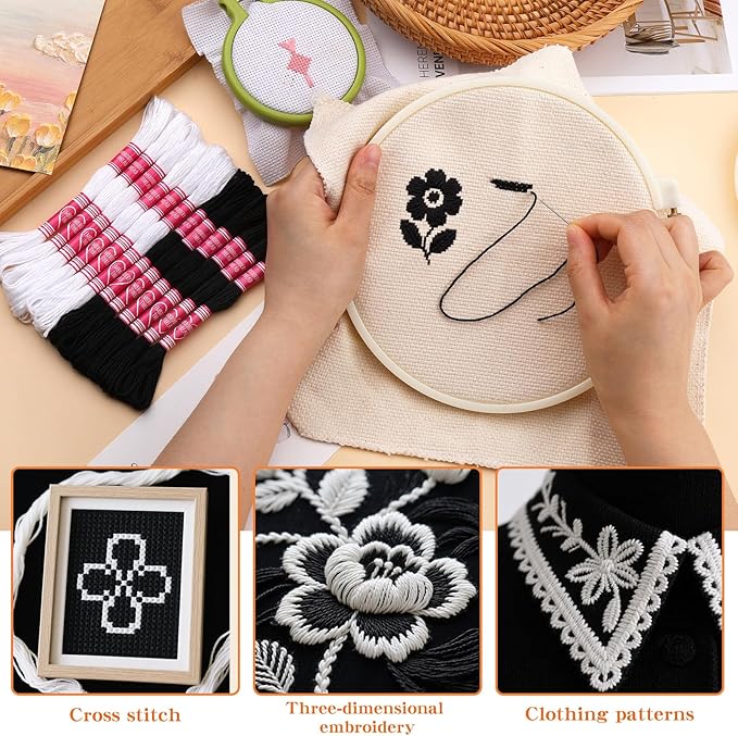 Embroidery Floss,12 Skeins Black and White Embroidery Thread,Friendship Bracelet String for DIY Making,Embroidery Crafts
