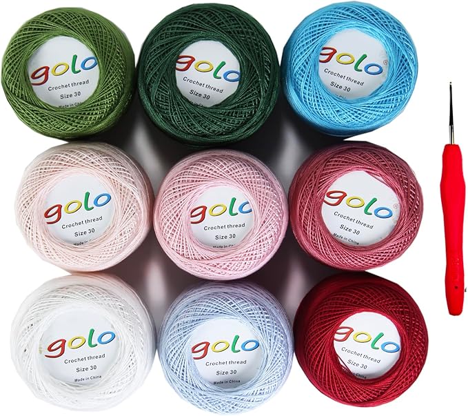 golo Crochet Thread Size 30 Embroidery Thread 10gx9 Crochet Yarn for Hand Knitting 30-9-8