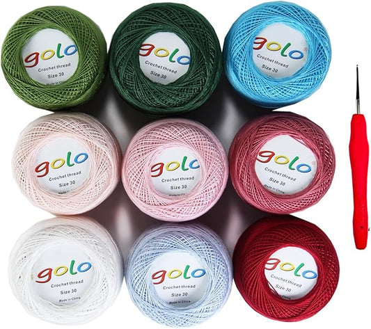 golo Crochet Thread Size 30 Embroidery Thread 10gx9 Crochet Yarn for Hand Knitting 30-9-8