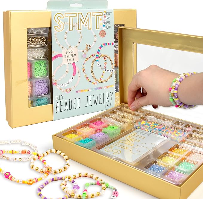 STMT DIY Beaded Jewelry Kit - Makes 15 Premium Pieces, Includes Bracelet Making Supplies, Letter Beads, Enameled Charms, Great Teen Girl Gifts