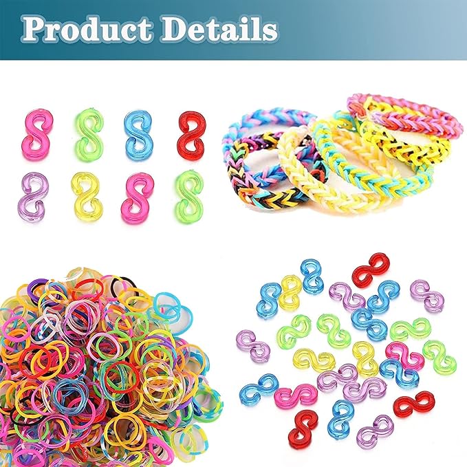 S Clips Rubber Band Clips 1000 Pieces Loom Rubber Band Clips Plastic Band Clips Connectors Refills Bracelet Kit Clip for Loom Bracelets DIY Making Refill Kit