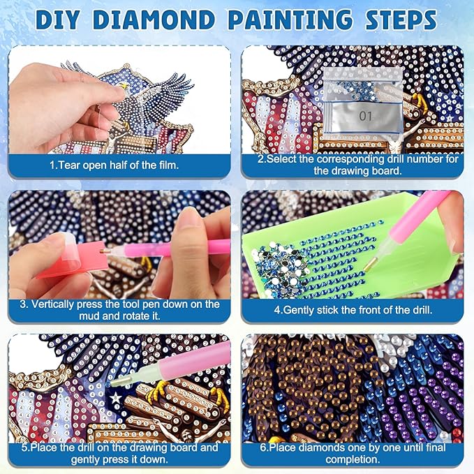 DOMROM 4TH of July Diamond Art Hanging Kit for Adult, Eagle Diamond Art Hanging Kit, Patriotic DIY Diamond Art, Independence Day Diamond Hanging Pendant, Window Pendants Garden Wall Hanging Ornament