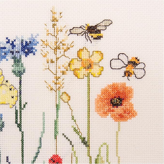 Thea Gouverneur Wildflowers Cross Stitch Kits - Inspirational Crafts for Adults with 16 Count Aida, DMC Threads & Hoop - Create Beautiful Cross Stitch Art
