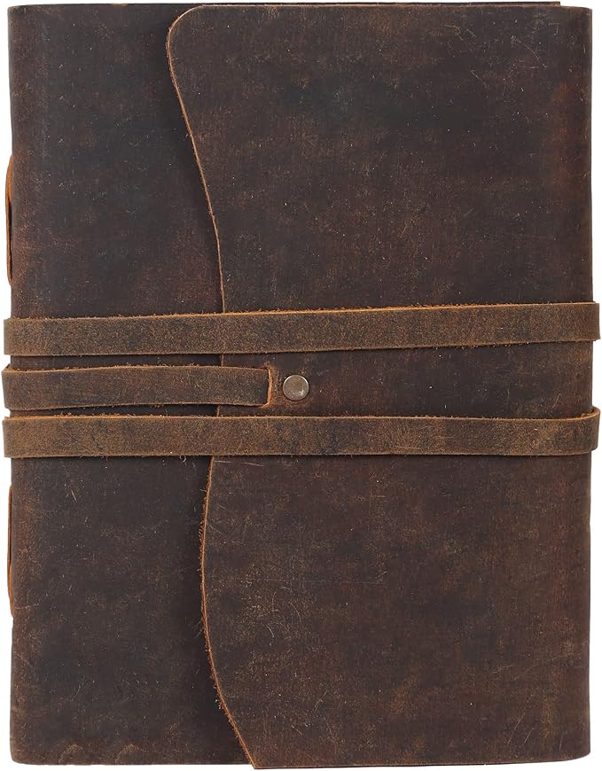 KomalC Leather Journal Notebook, Genuine Leather Journal for Men & Women Handmade Writing Travel Notebook, 240 Unlined Pages Vintage Notepad Gift: Rustic Brown (7"x5")