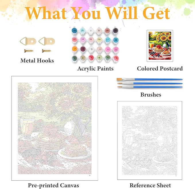 Okarina Paint by Numbers Kit for Adults Beginner Delicious Dessert, Adult Paint by Number Kits on Canvas, Flower DIY Acrylic Oil Painting by Numbers for Adults, Perfect for Home Wall Decor 16X20 Inch