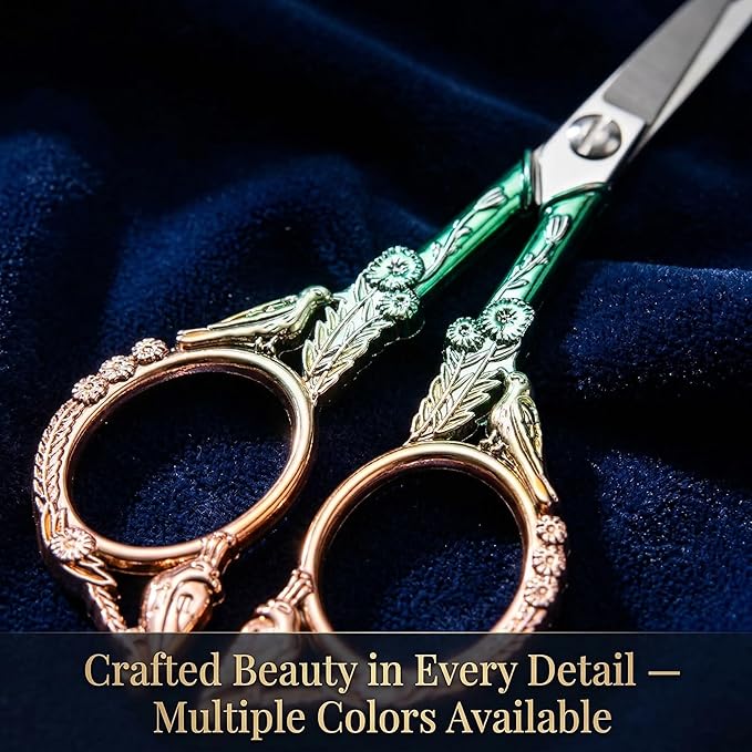Crochet Scissors with Cover – Green Gold Vintage Small Embroidery Scissors, Sharp Bird Craft Scissors for Yarn Thread Sewing Needlework, Pretty Gift for Crocheter Quilter, 4.6 Inch