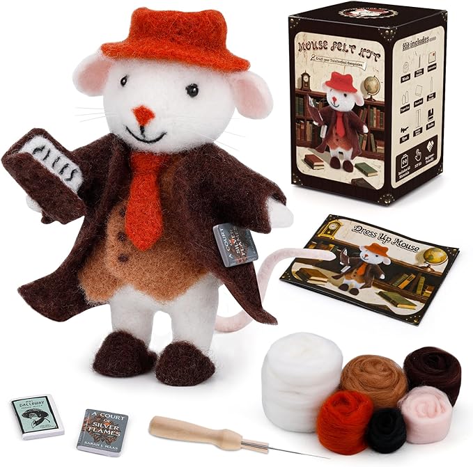 Mayboos Needle Felting Kit, Mouse Animal Needle Felting Beginner Kits with Basic Felt Tools Instruction Wool Felting Kits for Beginners Christmas DIY Craft Animal Home Decoration