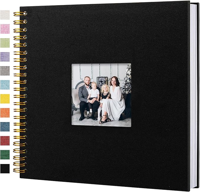 Scrapbook Photo Album Linen Cover, 12 x 12 Inch Hardcover Kraft White Pages Memory Book, for Travel Wedding Guest Book Christmas Baby Shower (40 Sheets/ 80 Pages,Black)