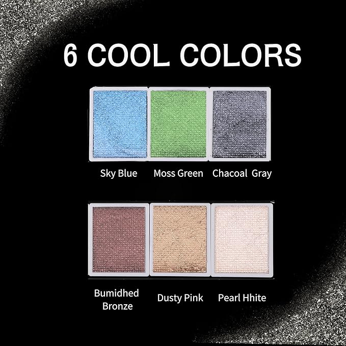 CityLights Splendor Metallic Watercolor Paints, 6 Color Set with Lustrous Silver for Artists