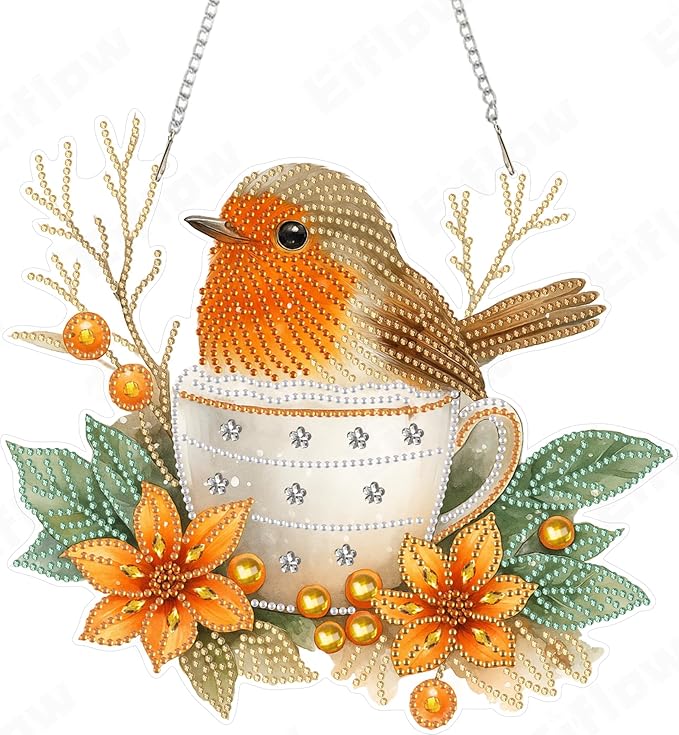 Eiflow Diamond Art Hanging Kit for Adults Fall Bird, DIY Diamonds Painting Door Hanger Board Kit, Special Crystal Diamond Art Painting Pendant Ornament