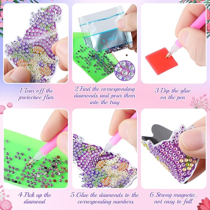 Frienda 12 Pcs Diamond Art Magnets Pastel Refrigerator Diamond Painting Magnets Gnome Spring Summer Easy Kits Interchangeable for Adults Beginners DIY Home Decors Gifts Craft