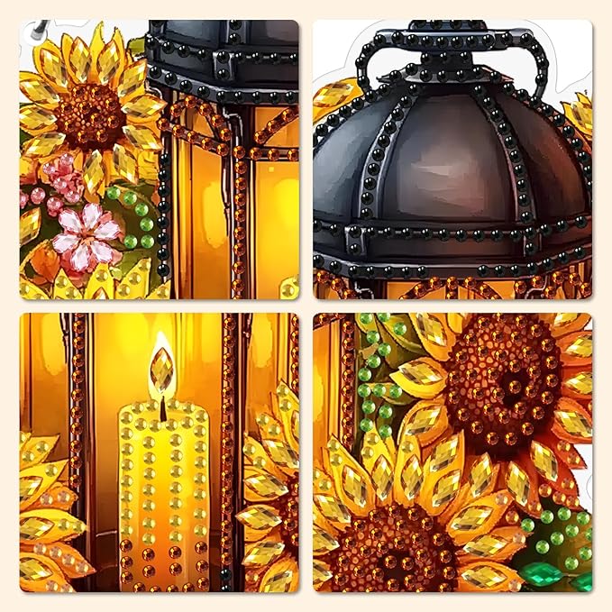 MXJSUA Lantern Sunflowers Special Shaped Hanging Diamond Painting Art Kits for Adults, Crystal Rhinestone Acrylic Gem Art Pendant Ornaments Kit for Home Decoration and Gift
