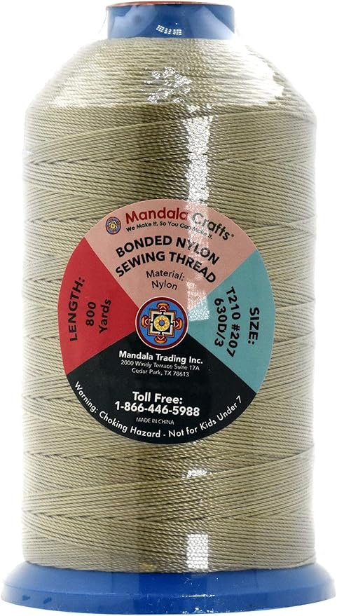 Mandala Crafts Size 207 630D T210 Bonded Nylon Thread - Beige 800 YDs Tex 210 Heavy Duty Sewing Threads for Leather, Jeans, Weaving, Outdoor Marine Upholstery