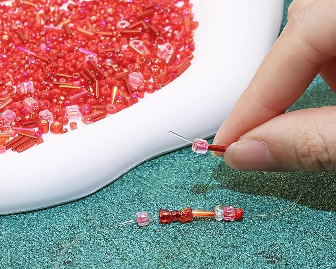 Mixed Craft Beads 1000Pcs/20g Glass Seed Tube Bead Bugle Bead 1.5-4.5mm Small Loose Spacer Beads for DIY Bracelets Necklace Earring Jewelry Making (Red)