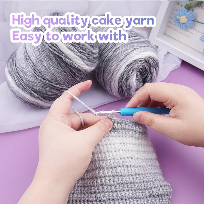 Cake Yarn for Crocheting,Colorful Crochet Yarn 3x100g 60% Cotton 30% Acrylic 10% Wool,Soft Fluffy Gradient Ombré Cotton Yarn for Crocheting Sweater,Blanket,Glove