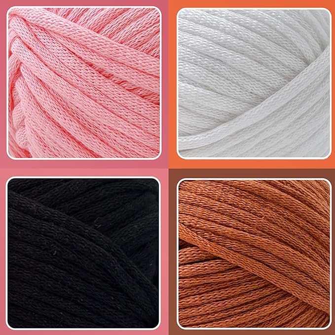 4x50g Beginner Easy Yarn Kit for Crocheting and Knitting; Worsted-Weight Medium #4;Crocheting and Knitting kit with Tool Set (Pink+Latte+White+Black, 4 Skein)