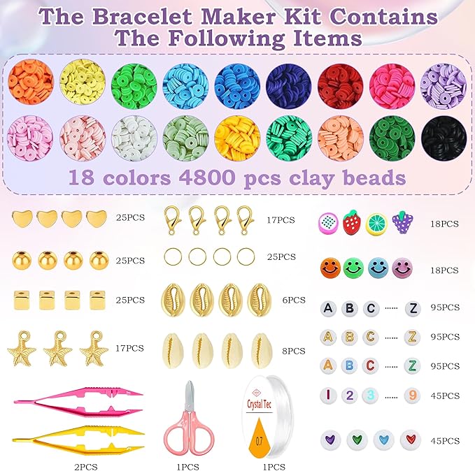 OHOME Easter Basket Stuffers for Teens - 5300 Clay Beads Bracelet Making Kit,Arts and Crafts for Kids Ages 8-12,Easter Crafts Games Toys for 3-10 Year Old Birthday