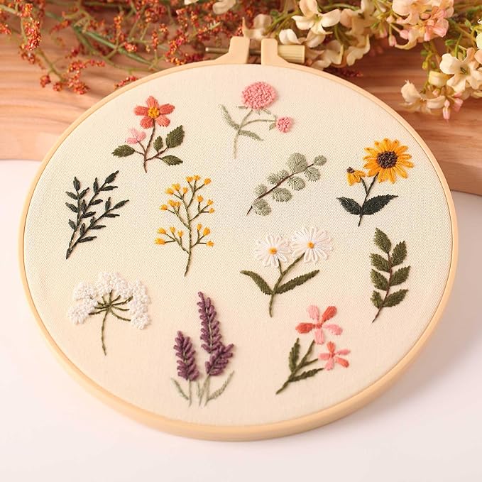 harimau 4p beginner embroidery kit,natural landscape pattern,cross stitch kits, including stamped embroidery cloth with 2 embroidery hoops, multicolor color threads for embroidery kits