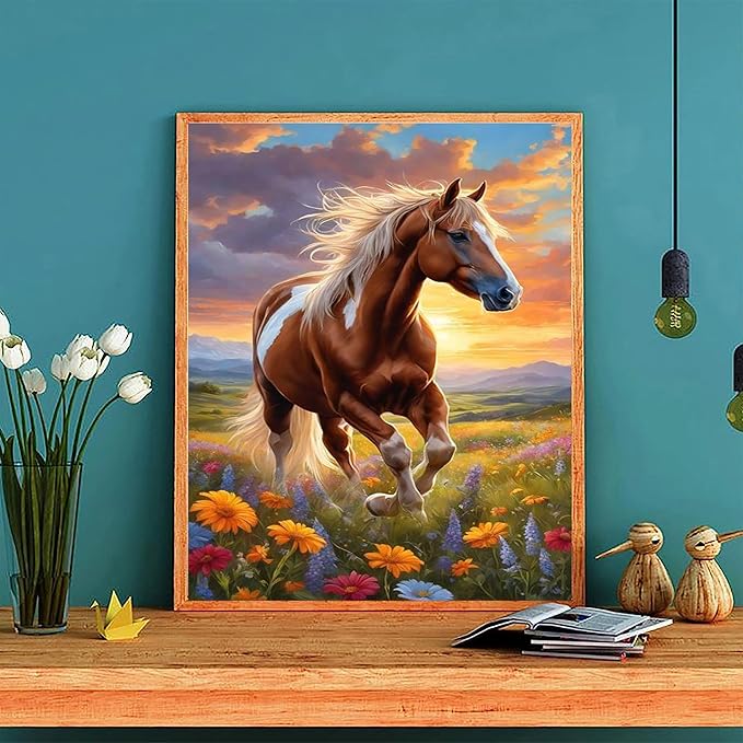 Horse Paint by Numbers for Adults with Framed Canvas-with Wooden Easel,Paint by Number on Canvas Animals,DIY Acrylic Oil Painting Kits with Brushes Nice Gift Box for Home Wall Decor(12x16inch)