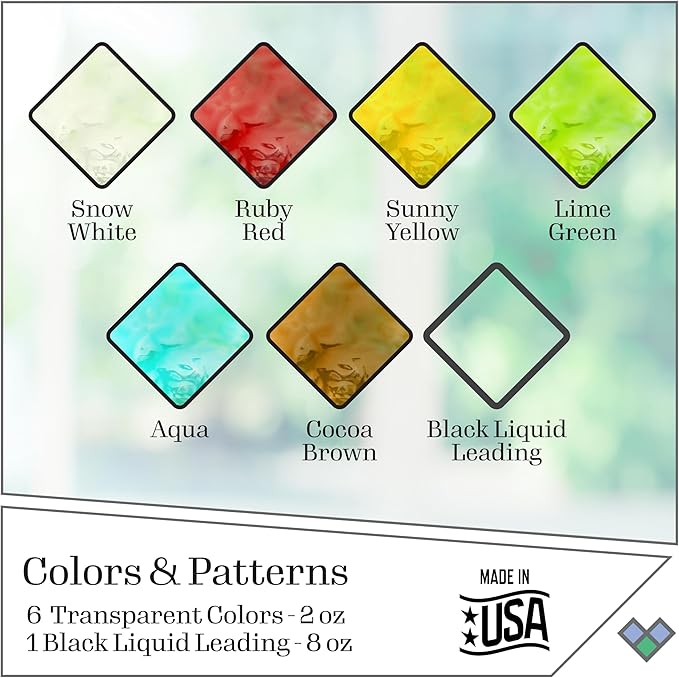 Gallery Glass Window Cling Art Kit, 10 Piece Set Including 3 Pattern Sheets, 6 Stained Glass Colors and 1 Liquid Leading, PRMGGCLING24