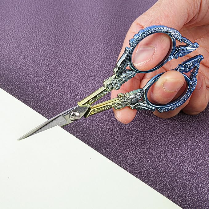 Crochet Scissors with Cover – Blue Gold Vintage Small Embroidery Scissors, Sharp Craft Scissors for Yarn Thread Sewing Needlework, Cute Bird Design Gift for Crocheter Quilter, 4.5 Inch
