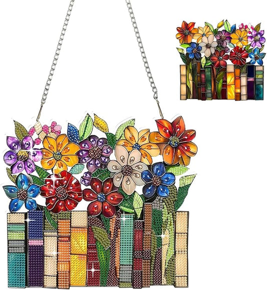 JBTM24 9.8x8.7 inch Hanging Diamond Art Pendant Kits, Double Sided Diamond Painting Hanging Sign with Chain, Special Shaped Crystal Art Ornament (Books)