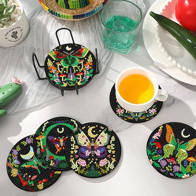 EWJRNSF 10 PCS Diamond Art Coasters Kit, Small Diamond Painting Coasters, Fall Diamond Art Kits for Adults Beginners, Arts and Crafts Supplies Item Sets with Holder Butterfly