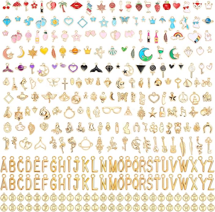304Pcs Gold Charms for Jewelry Making, Assorted Bracelet Letter Charms for DIY Jewelry Making Necklace Bracelet, Keychains and Crafts