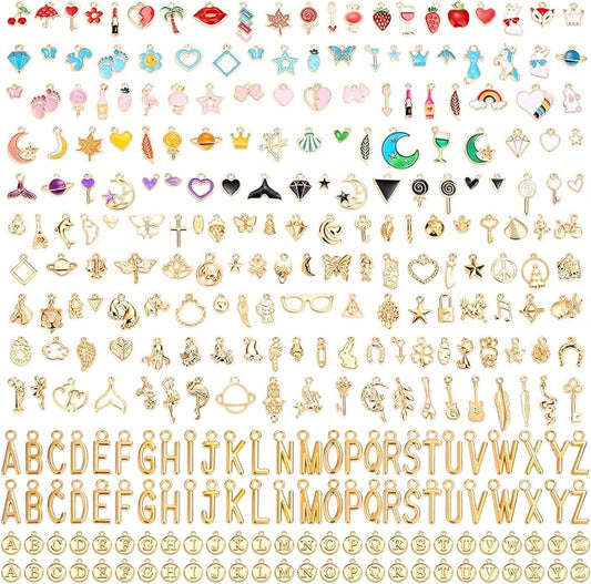 304Pcs Gold Charms for Jewelry Making, Assorted Bracelet Letter Charms for DIY Jewelry Making Necklace Bracelet, Keychains and Crafts
