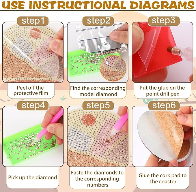 UPINS 8Pcs Boho Diamond Art Painting Coasters for Drinks DIY Coaster Diamond Art Kits for Adults Kids Beginners Diamond Art Craft Supplies (Boho)