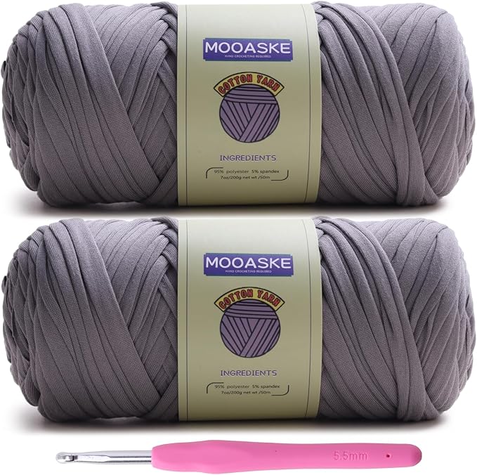 2 Pack T-Shirt Crochet Yarn for DIY Knitting Crochet Cloth Blanket Bag Dolls - 400g Chunky Thick Yarn for Crocheting with Polyester-Spandex Blend Elastic Fabric (Dark Gray)