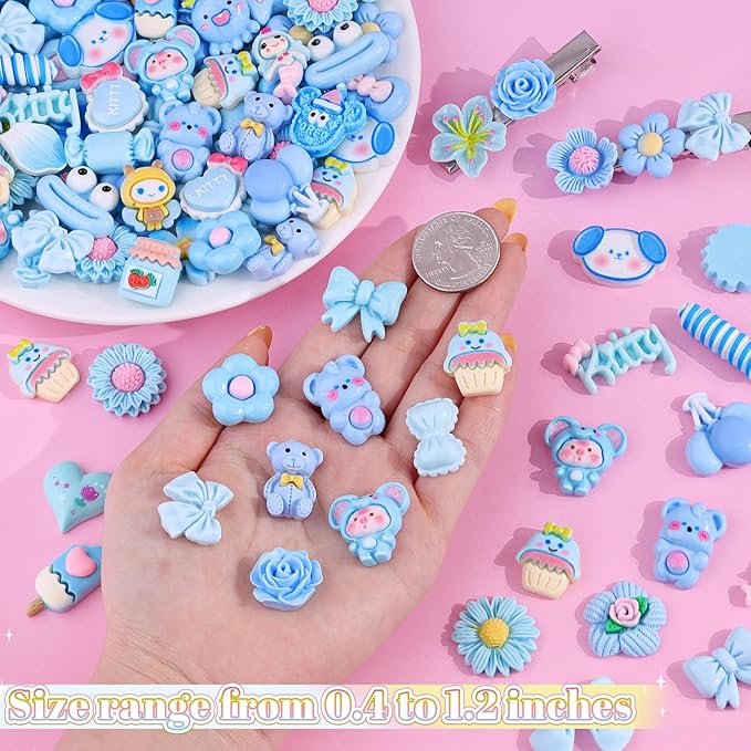 100PCS Blue Slime Charms Cute Flatback Resin Charms for Slime, Random Kawaii Decoden Charm for Embellishments Phone Junk Case Charms Bulk, Hairpins Scrapbooking Crafting & DIY Decoration