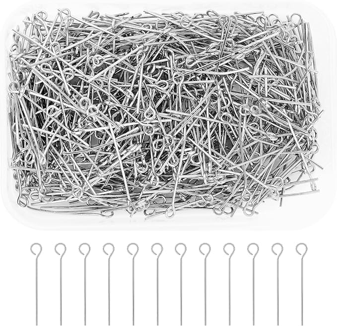 Mandala Crafts 1 Inch Stainless Steel Eye Pins for Jewelry Making Earring Making Supplies Jewelry Findings Open Eye Head Pins for Earrings DIY Bracelets Rosary Charms