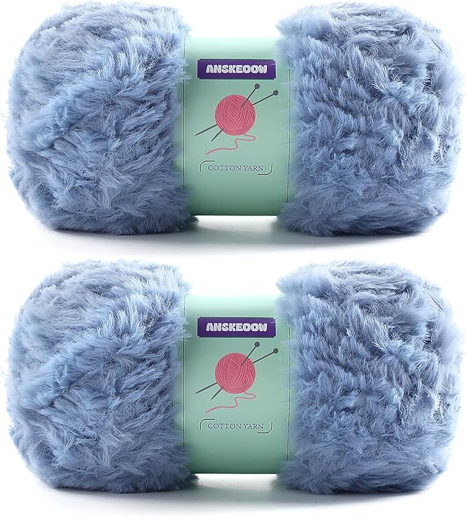 2 Skeins Faux Fur Yarn Soft Fluffy for Crocheting - Chunky Fuzzy Yarn for Crochet Amigurumi, Hat, Shawls, Total Length (71x2) Yards (Blue Gray)
