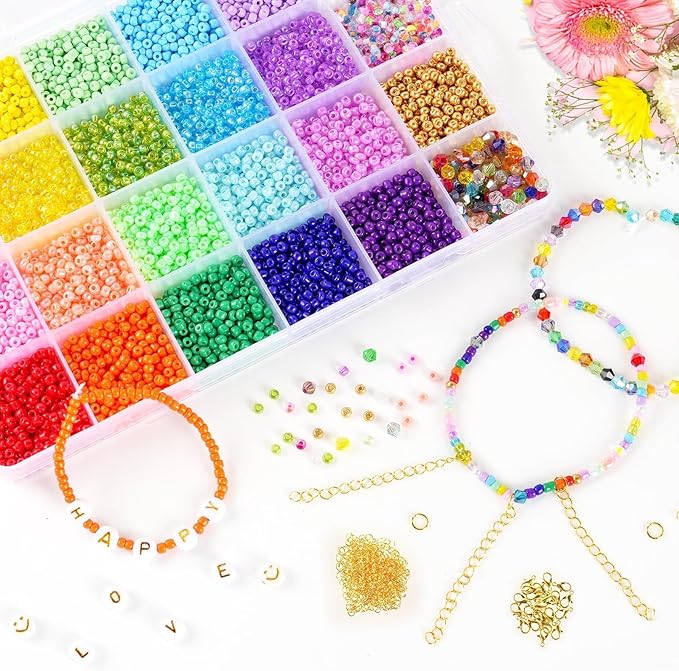 Glass Seed Beads for Jewelry Making, 8800pcs 3mm Small Beads for Bracelets, Friendship Bead Bracelet Kit for Valentine's Day DIY Crafts Gifts, Women, Adults