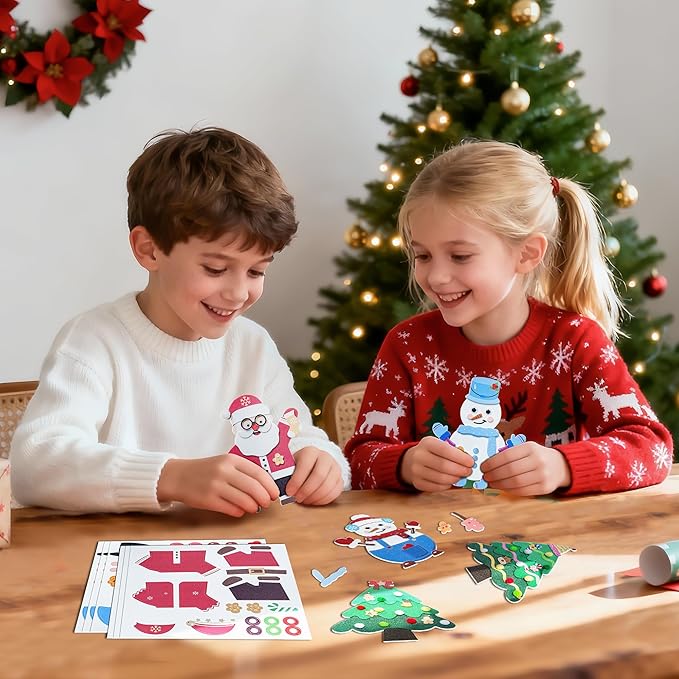 28°C 27 Sets Christmas Crafts Winter Arts and Crafts DIY Christmas Trees Snowmen Santa Claus Christmas Foam Stickers Tree Ornaments for Home Classroom Activities Party Favors Supplies